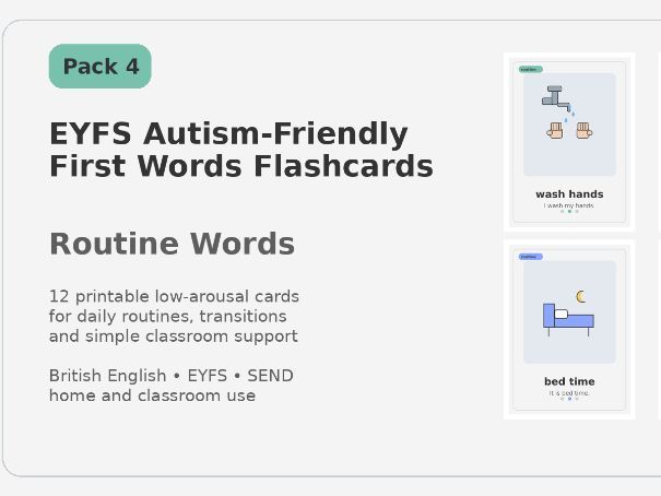 EYFS Autism-Friendly First Words Flashcards - Pack 4: Routine Words