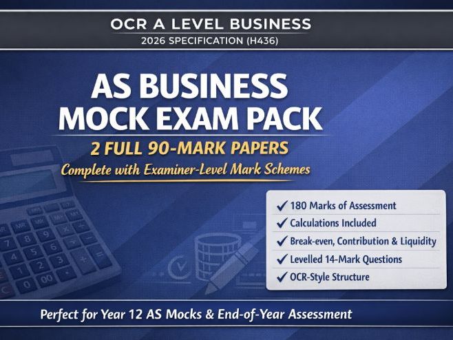 NEW 2026 OCR A Level Business H436 – AS MOCK EXAM PACK (x2 Papers + Mark Schemes)