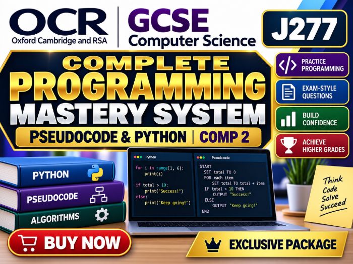 OCR GCSE Computer Science J277 Complete Programming Mastery System | Pseudocode & Python | Comp 2