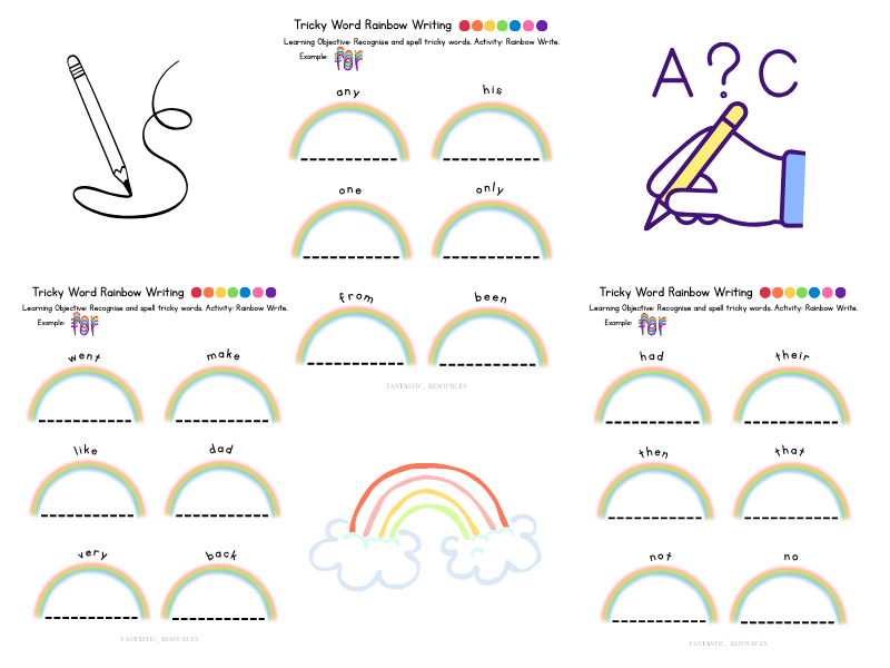 Year 1 & 2 Tricky Word Rainbow Writing | High Frequency Words | 18-Page PDF