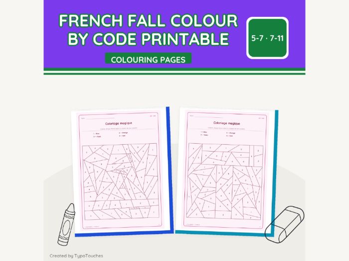 French Fall Colour by Code Printable | 24 pp