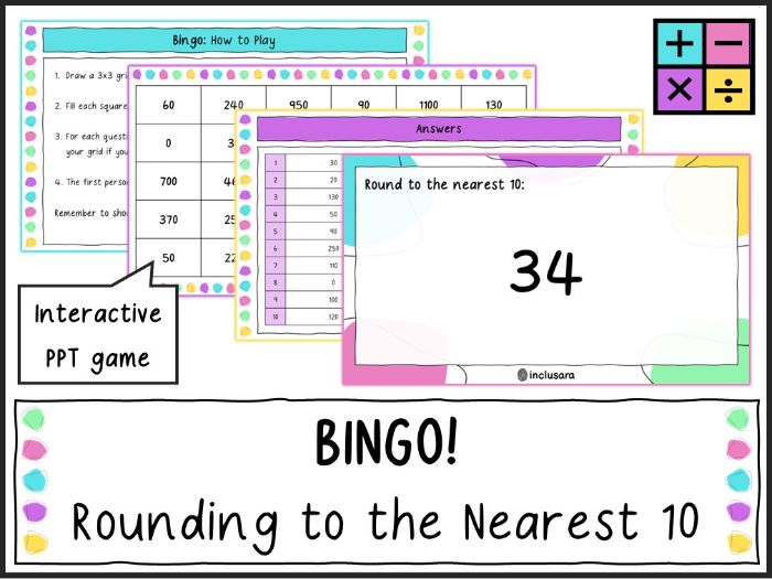 Rounding to the Nearest 10 Bingo Game, Rounding Whole Class Activity