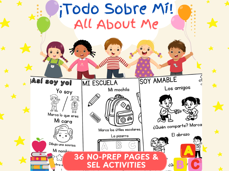 All About Me Spanish Activities Todo Sobre Mi EYFS Reception Phonics Worksheets Pack