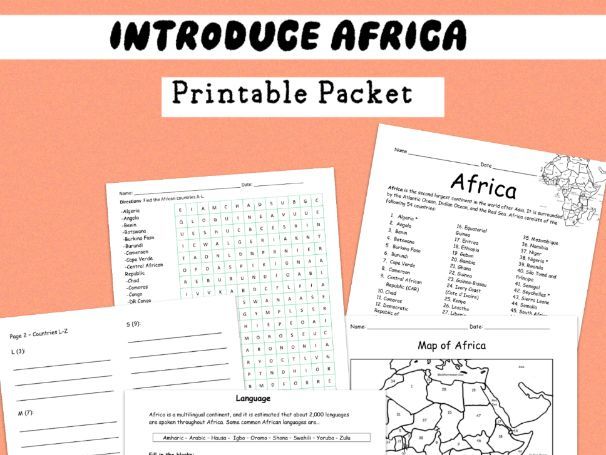Africa - Continent - Printable handouts with map and list of countries