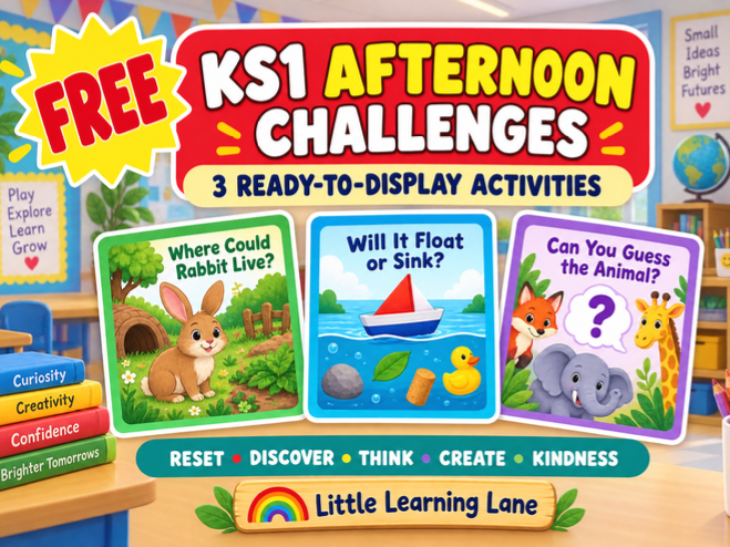 FREE KS1 Afternoon Challenges | Year 1 Thinking, Wellbeing and Kindness Activities