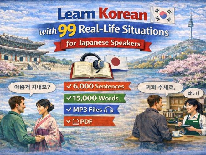 Learn Korean for Japanese Speakers, 6,000 Sentences, 15,000 Words(MP3 & PDF Downloadable Files)