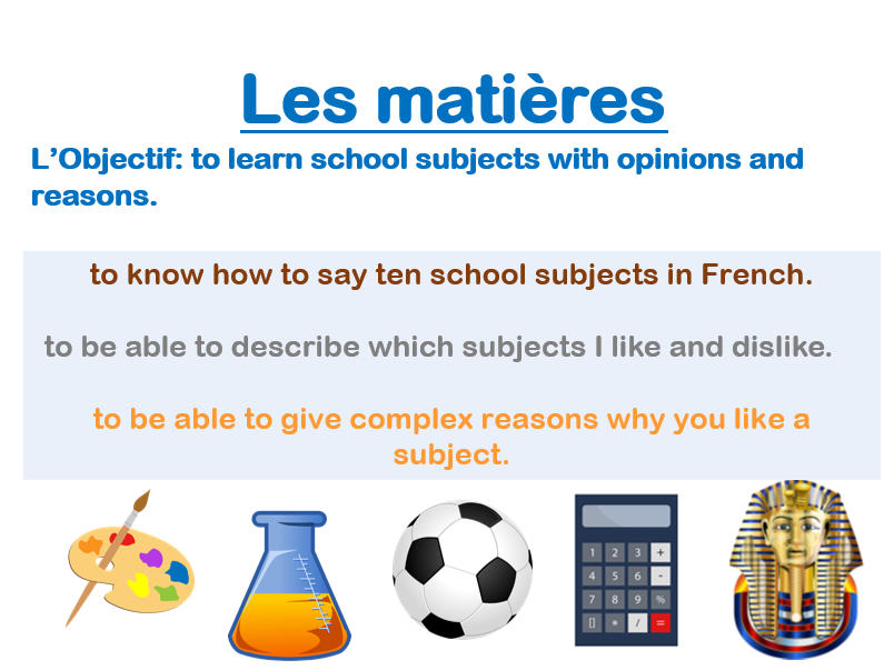 Les matières / French school subjects lesson