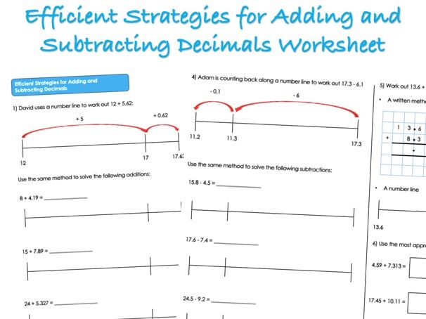 Decimals Worksheet - Efficient Strategies for Adding and Subtracting Decimals