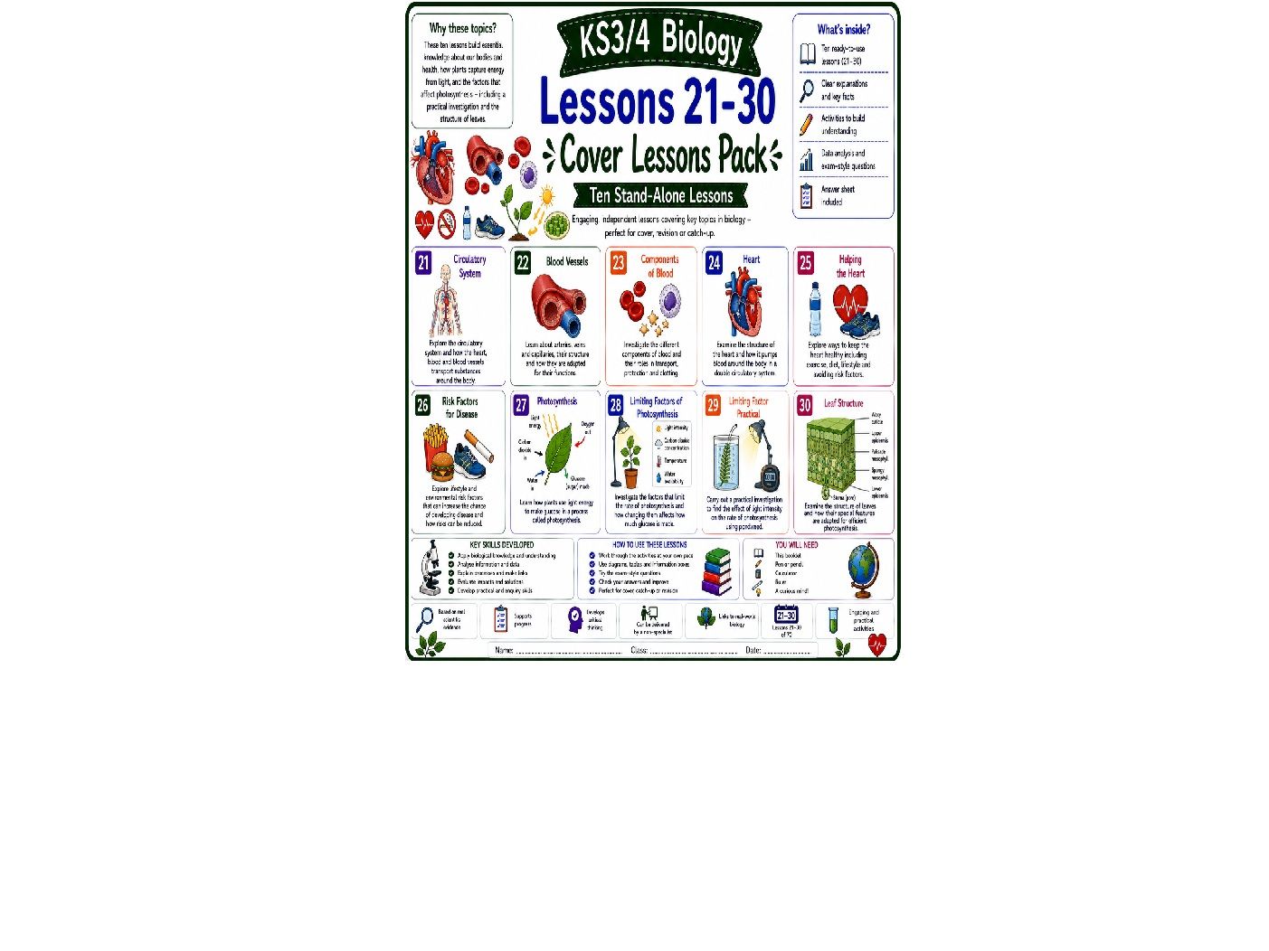 Bundle of 10 biology cover lessons (L21-30)