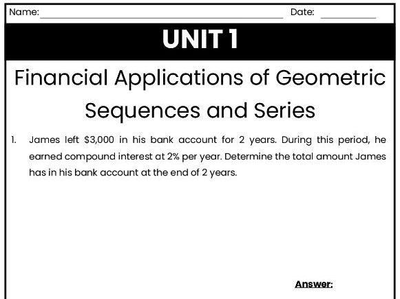 IB Math AI Worksheet 1.4 - Financial Applications of Geometric Sequences and Series