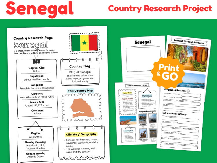 Senegal Country Research Project | Geography & Culture Worksheets