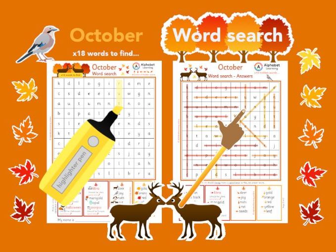 Wordsearch - October, x18 words to find