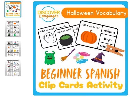 Beginner Spanish Halloween Vocabulary Clip Card Activity