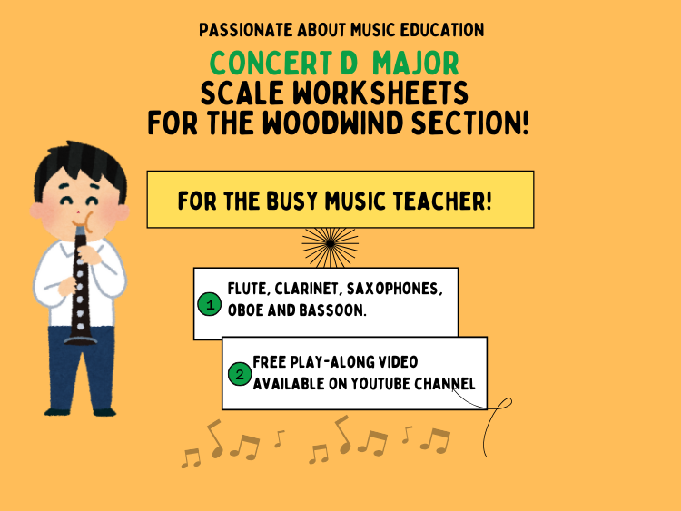 Scales and arpeggio worksheets - woodwind players Key of Concert D major