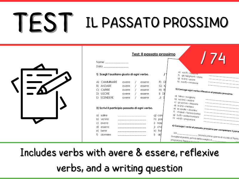TEST - Il passato prossimo - verbi con avere, essere, e riflessivi (PDF/DOC)