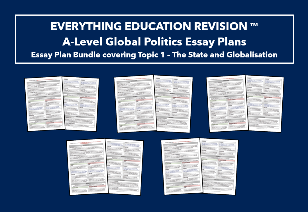 *RESOURCE BUNDLE* A-Level Global Politics Essay Plan Bundle covering Topic 1 – The State and Globalisation