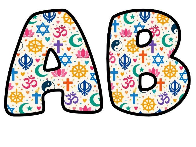 World Religion Symbols Bubble Letters | Around the World Bulletin Board Letters