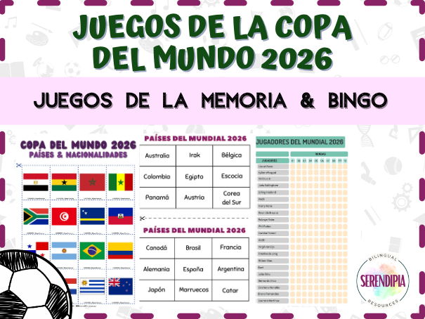 Copa del Mundo 2026 Juegos de la Memoria & Bingo | 2026 World Cup Memory Games and Bingo in Spanish