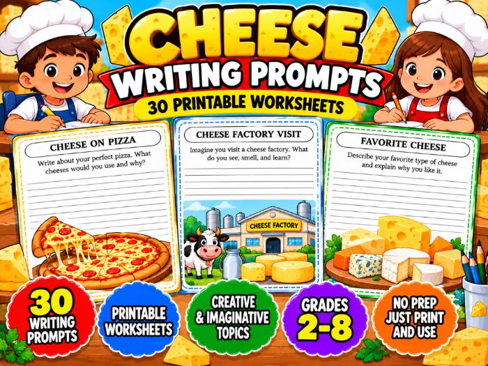 Cheese Writing Prompts | 30 Printable Creative Writing Worksheets