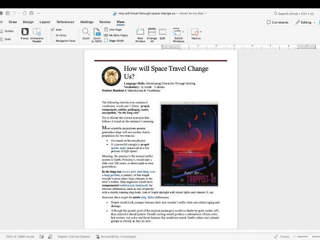 Space Travel | Character Through Setting