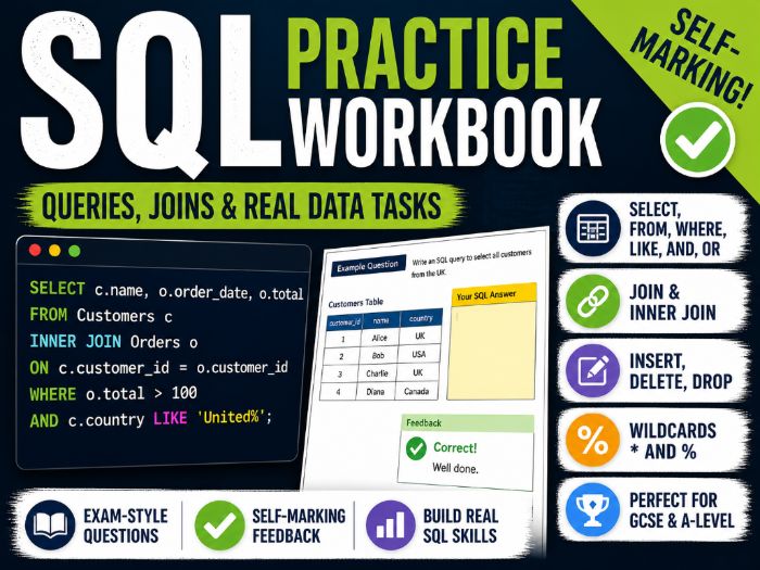 OCR SQL Self Marking Spreadsheet [50 Questions]