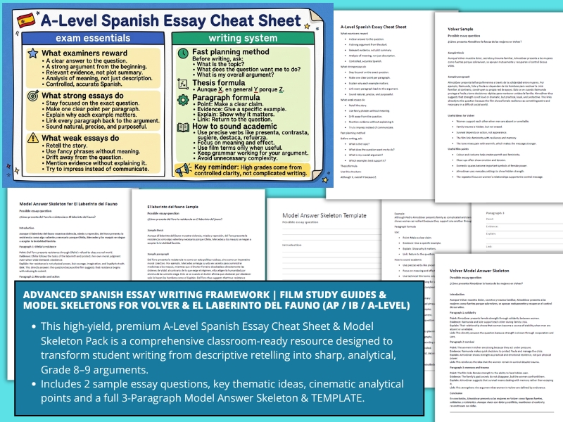 Advanced Spanish Essay Writing Framework & Film Study Guides with Model Answers AQA & Edexcel