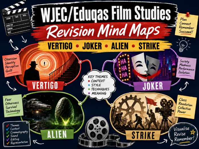 WJEC Eduqas Film Studies Revision Mind Maps: Vertigo, Joker, Alien, Strike