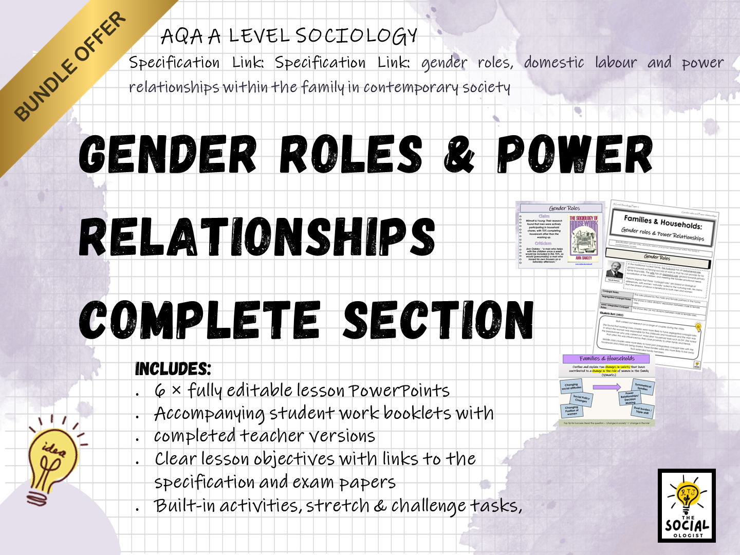 AQA A level Sociology - Families & Households - Gender roles & Power Relationships - Complete section - Bundle