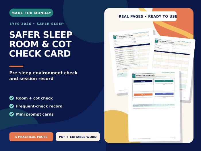 EYFS Safer Sleep Room and Cot Check Card - September 2026
