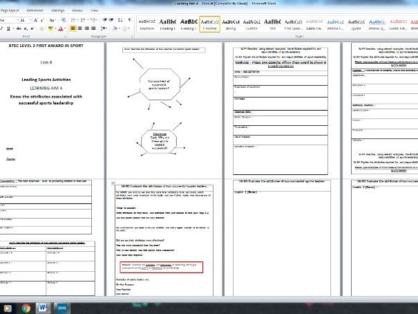 BTEC SPORT UNIT 6 - Leading Sports Activities Student Booklet