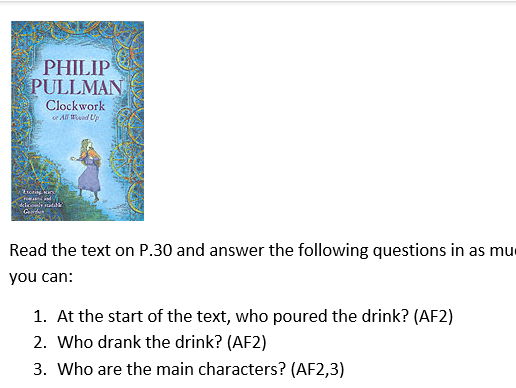 Clockwork by Philip Pullman: Comprehension tasks and creative writing task