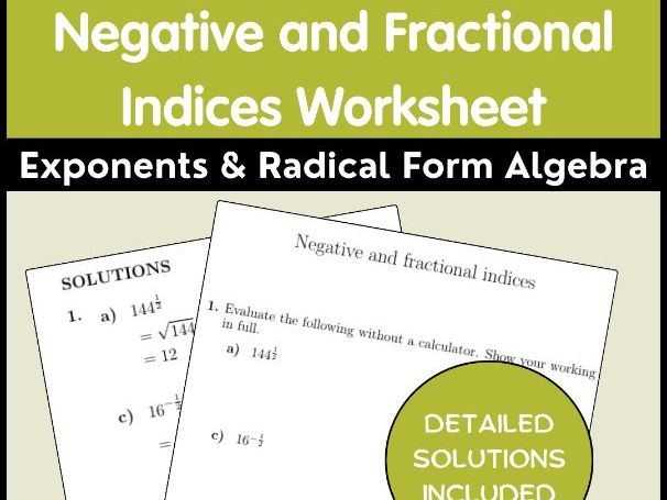 Negative and Fractional Indices Worksheet | Exponents & Radical Form Algebra