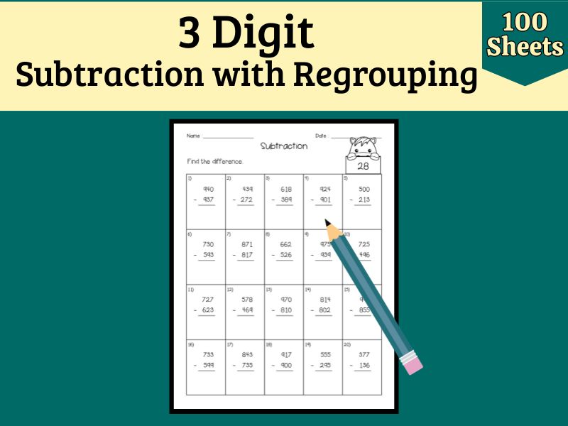 3-Digit Subtraction with Regrouping : Years 3-5