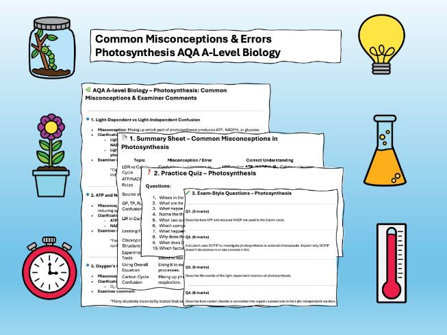 AQA A Level  Biology Revision Misconceptions & Practice Chapter 11 Photosynthesis