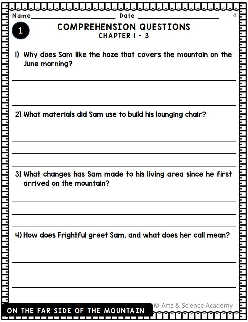 ON THE FAR SIDE OF THE MOUNTAIN Novel Study Comprehension, Critical ...
