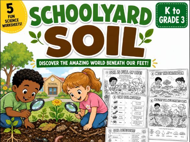 Schoolyard Soil | 5 Coloring Worksheets | K–Grade 3 Science Activity | Printable