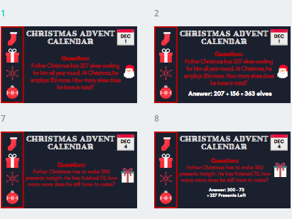 Christmas Maths Advent Countdown Calendar