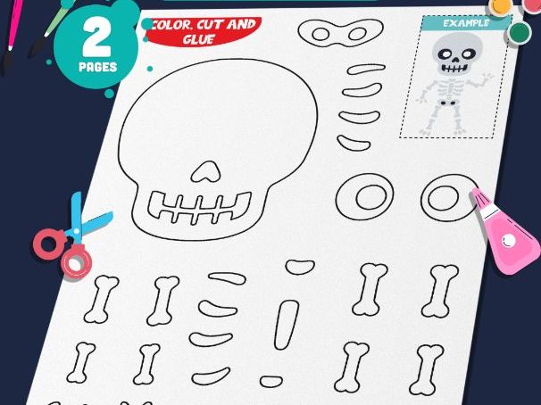 Skeleton Craft for Kids, Build a Skeleton, Halloween Cut and Glue