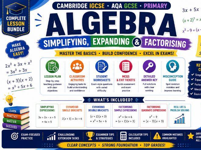 IGCSE 0580/GCSE & IB MYP Maths: Algebra – Simplifying, Expanding & Factorising Bundle