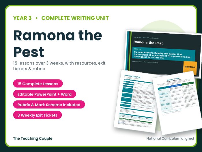 Ramona the Pest | Year 3 English Unit | 15 Complete Lessons + Resources + Mark Scheme