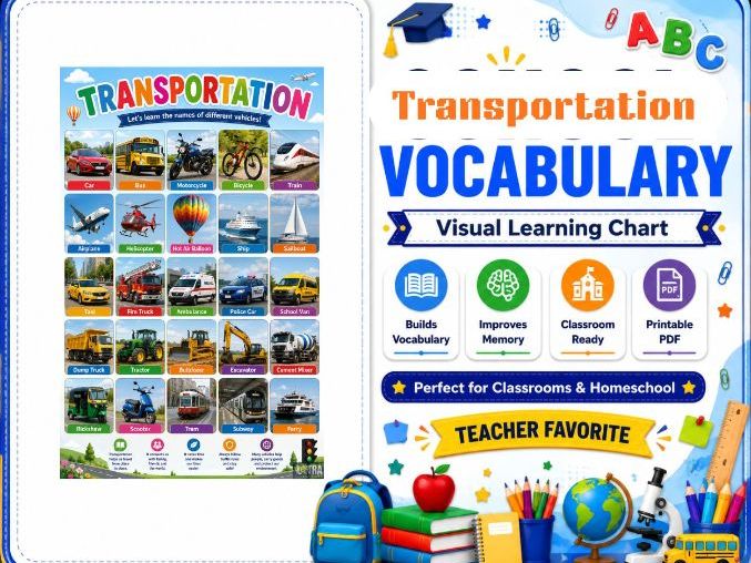 Printable Vehicles & Transportation Poster – Educational Wall Chart for Early Learning, Preschool