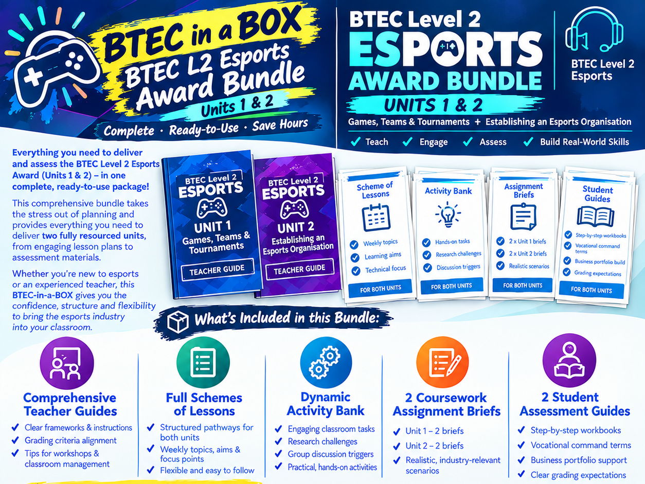 BTEC L2 Award in Esports (Units 1 & 2) 'BTEC-in-a-BOX' Complete Curriculum Master Bundle
