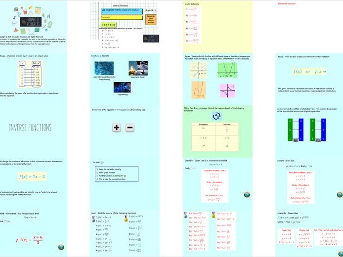 Composite and Inverse Functions - Maths GCSE Higher PowerPoint Lessons Resource Bundle