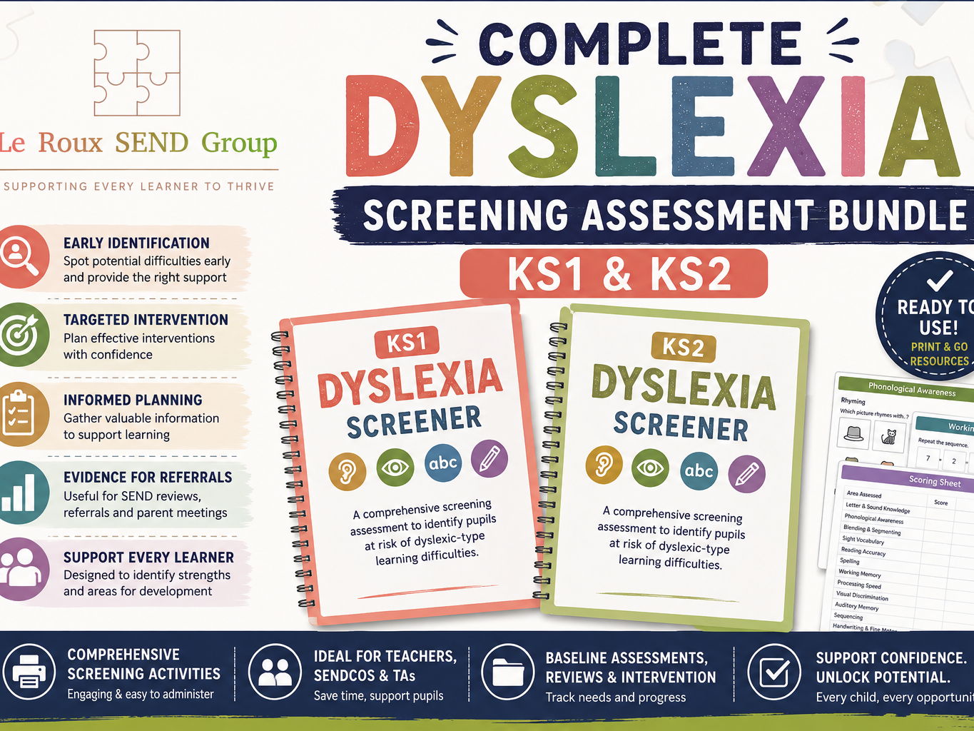 KS1 & KS2 Dyslexia Screening Assessment Bundle | SEND | Literacy & Phonics Screener | Teacher Toolkit