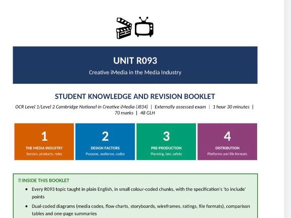 OCR R093 creative imedia in the media industry student booklet 102 PAGES