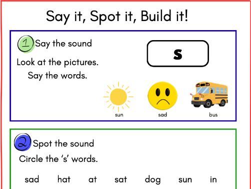 Say it, Spot it Build - Phase 2 Phonics (s,a,t,p,i,n)