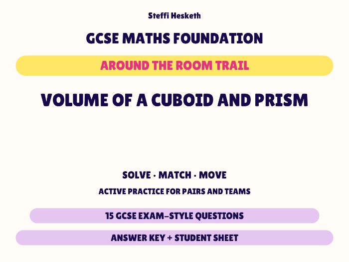 GCSE Foundation Maths Volume of a Cuboid and Prism | Around the Room Trail