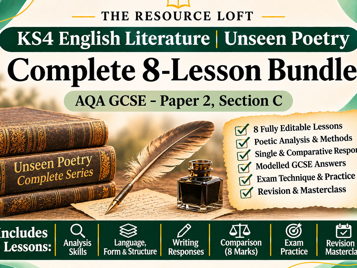 KS4 English Literature | Unseen Poetry | Complete 8-Lesson Bundle | AQA GCSE