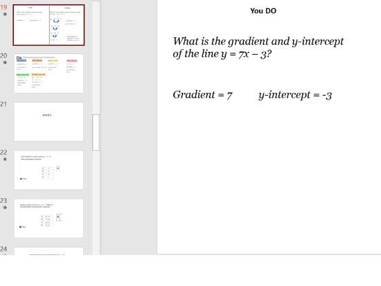 Understand and use y=mx+c
