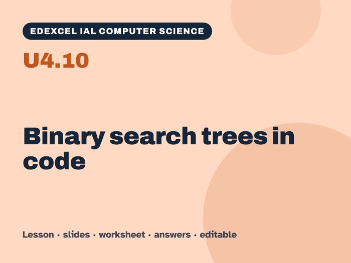 Edexcel IAL Computer Science – U4.10 Binary search trees in code – Lesson & Worksheet